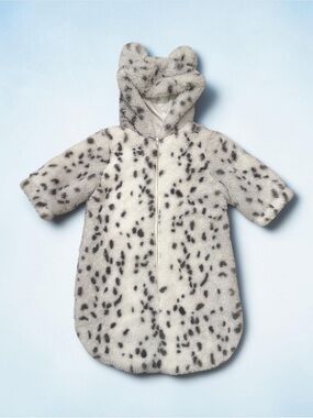 Plush Faux Snow Leopard Baby Bundler Hooded with Ears